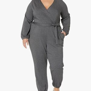Women's Plus Size Jumpsuit Stretch Cotton Front & Back Pockets With Tie Belt 1X